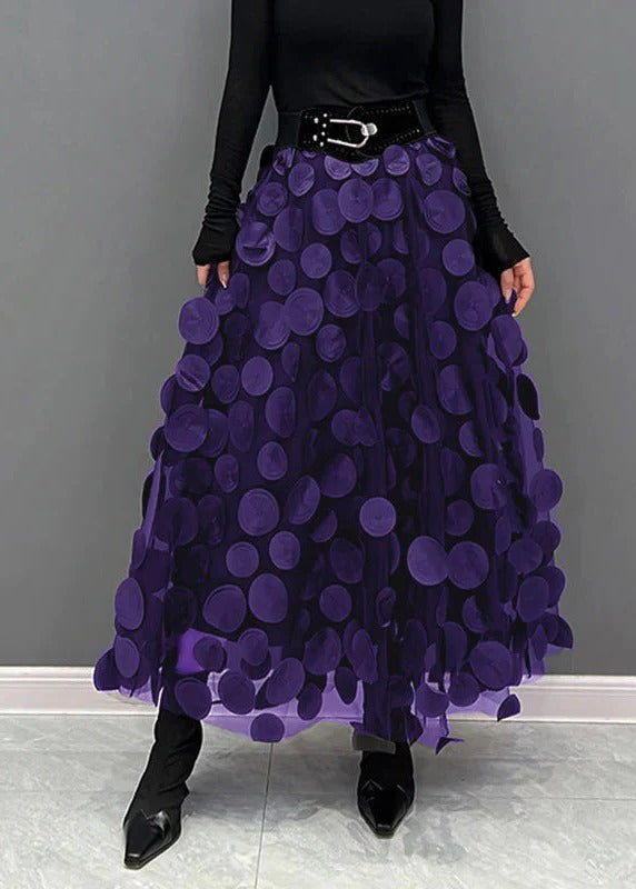 Skirt With Polka Dot And Tulle Patchwork, Flowy A Line Midi