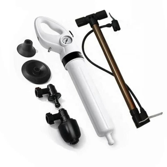 Compressed Air Drain Unblocker with Pump Trigger System and Multiple Drain Compatibility