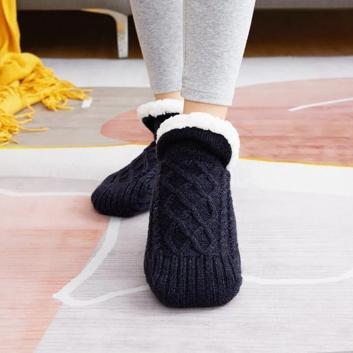 Fleece Thermal Socks with Silicone Grip and Calf Coverage for Indoor Wear
