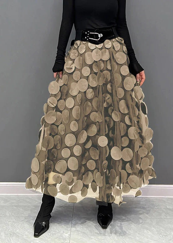 Skirt With Polka Dot And Tulle Patchwork, Flowy A Line Midi