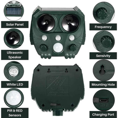 Solar Ultrasonic Animal Repellent with Motion Sensor and Light, 26 Ft Range