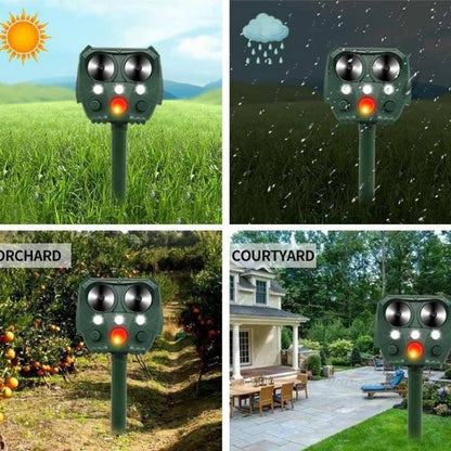 Solar Powered Animal Repellent with Motion Sensor and Ultrasonic Sound for Cats, Foxes, Squirrels, Rats and Dogs