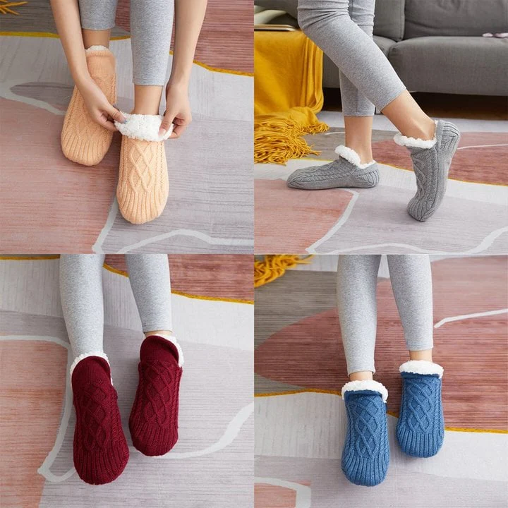 Fleece Thermal Socks with Silicone Grip and Calf Coverage for Indoor Wear