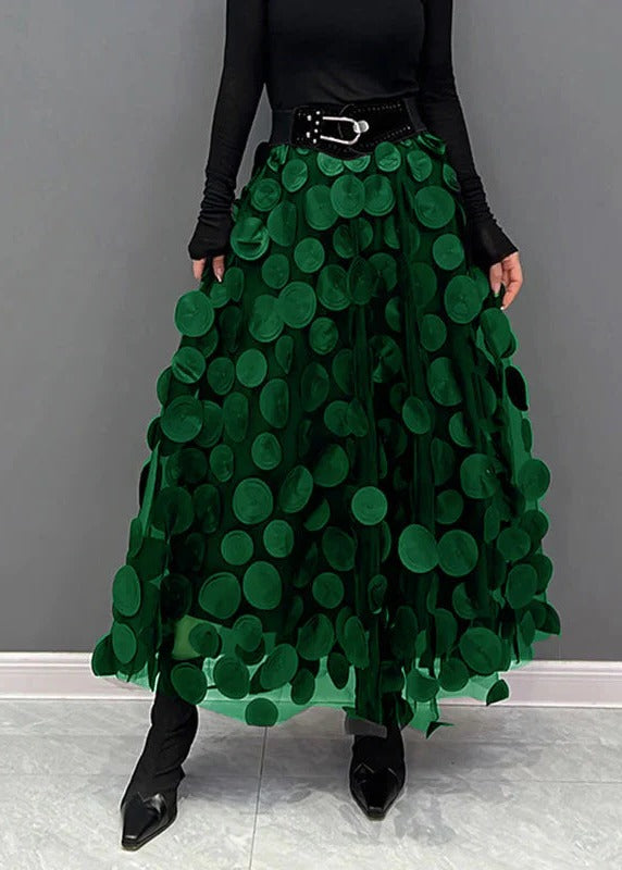Skirt With Polka Dot And Tulle Patchwork, Flowy A Line Midi