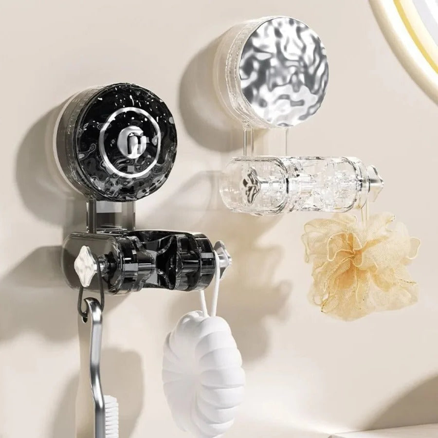 Suction Cup Shower Head Holder with 360-Degree Swivel and Accessory Hook
