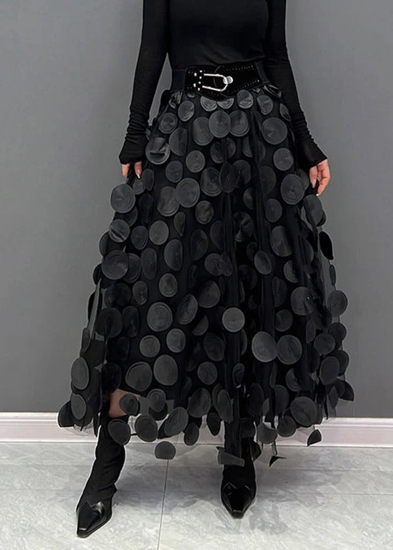 Skirt With Polka Dot And Tulle Patchwork, Flowy A Line Midi