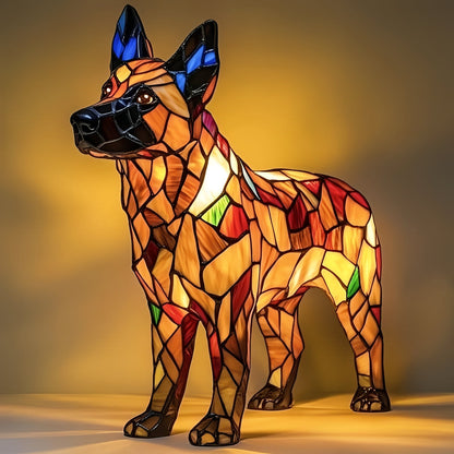 Stained Glass Dog Lamp with Mosaic Panels and Art Deco Design