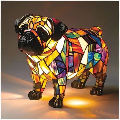 Stained Glass Dog Lamp with Mosaic Panels and Art Deco Design