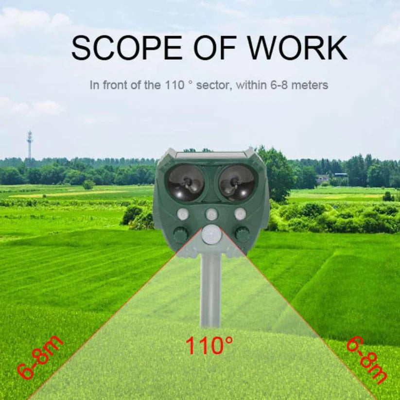 Solar Ultrasonic Animal Repellent with Motion Sensor and Light, 26 Ft Range