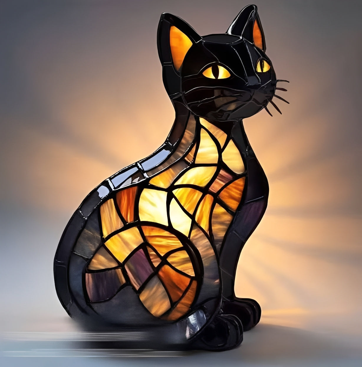Stained Glass Dog Lamp with Mosaic Panels and Art Deco Design