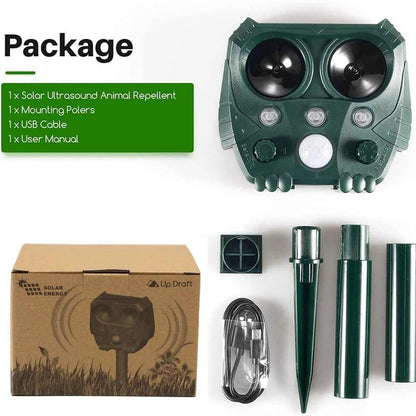 Solar Ultrasonic Animal Repellent with Motion Sensor and Light, 26 Ft Range