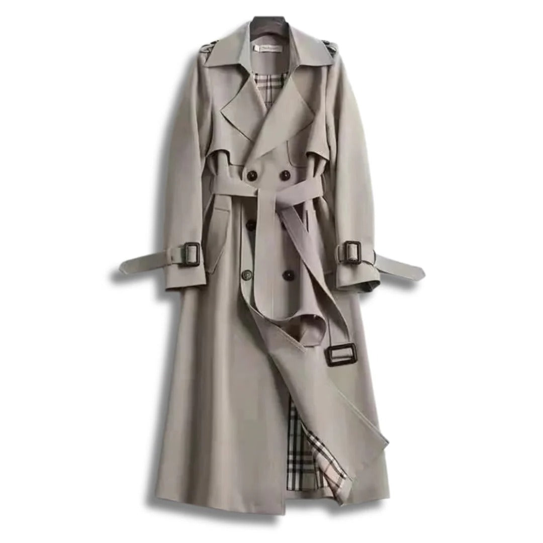 Trench Coat With Timeless Style, Double Breasted, Belted Waist