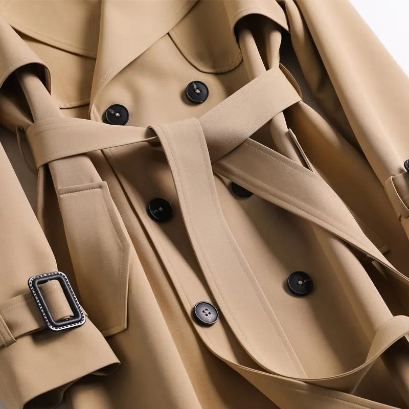 Trench Coat With Timeless Style, Double Breasted, Belted Waist