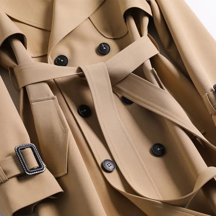 Trench Coat With Timeless Style, Double Breasted, Belted Waist
