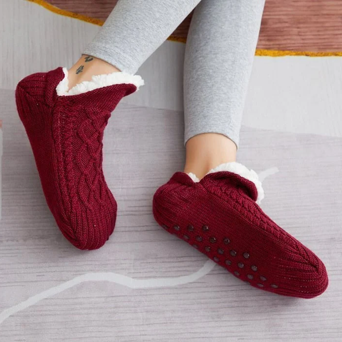 Fleece Thermal Socks with Silicone Grip and Calf Coverage for Indoor Wear