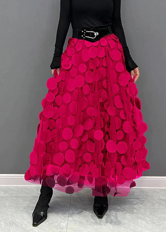 Skirt With Polka Dot And Tulle Patchwork, Flowy A Line Midi