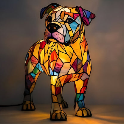 Stained Glass Dog Lamp with Mosaic Panels and Art Deco Design