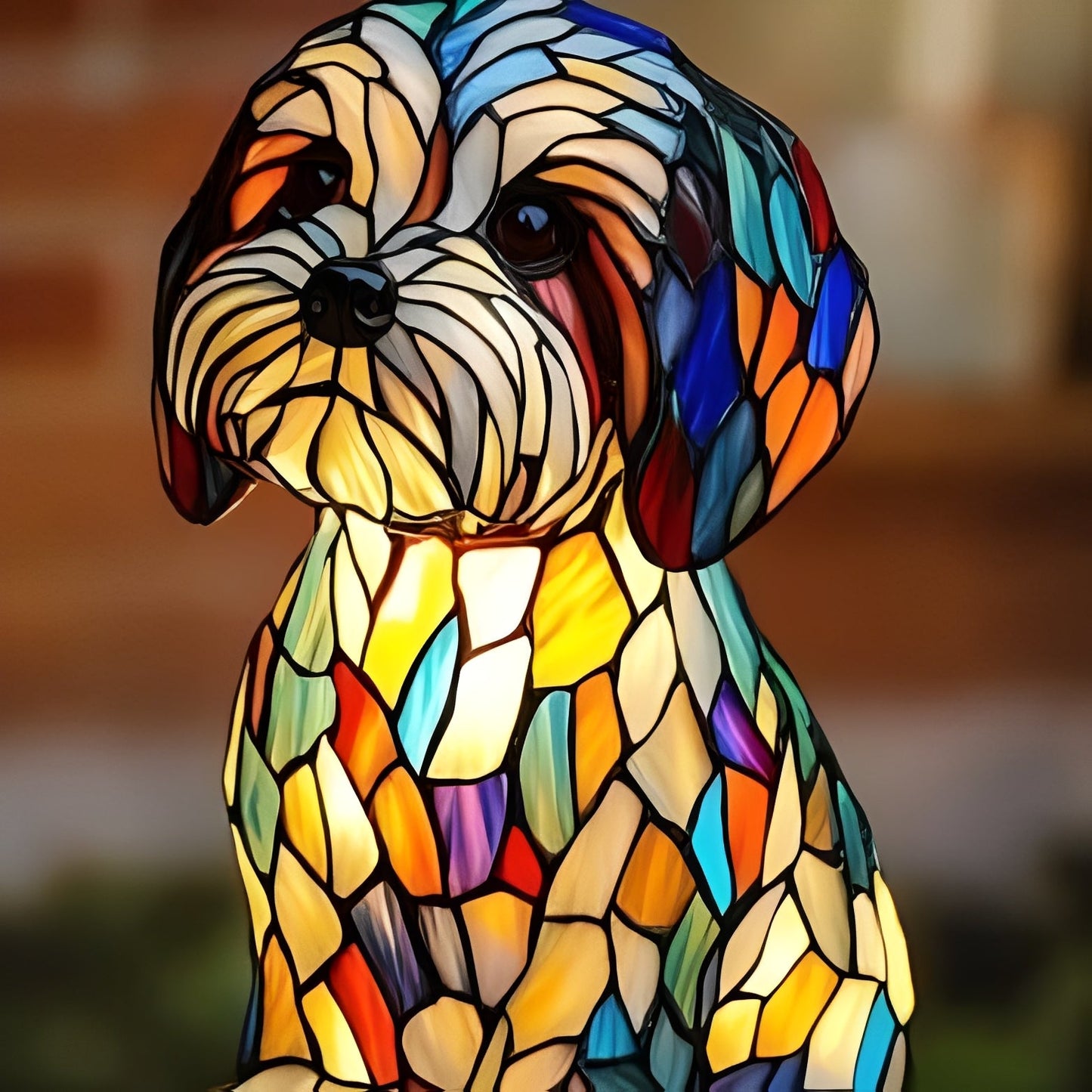 Stained Glass Dog Lamp with Mosaic Panels and Art Deco Design