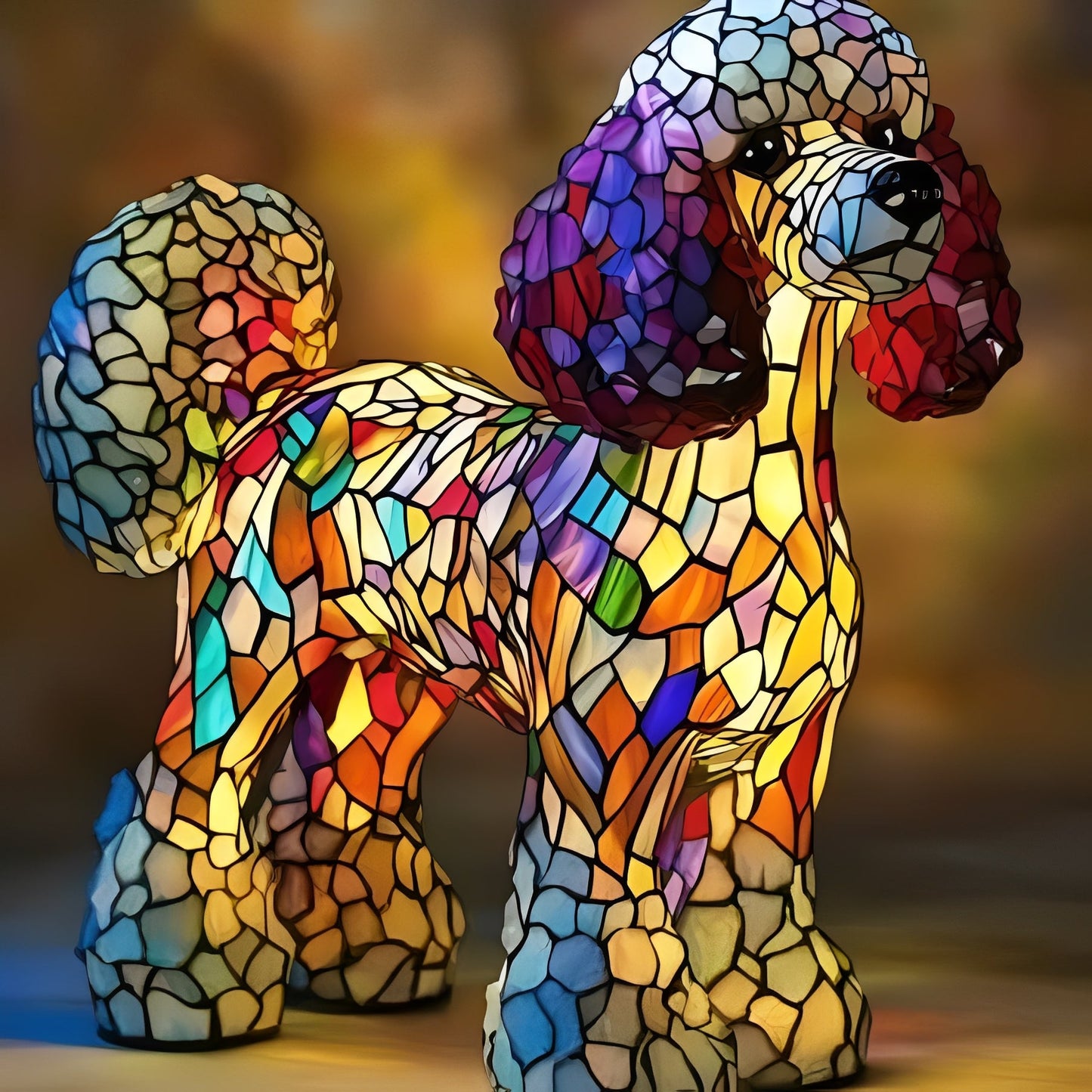 Stained Glass Dog Lamp with Mosaic Panels and Art Deco Design