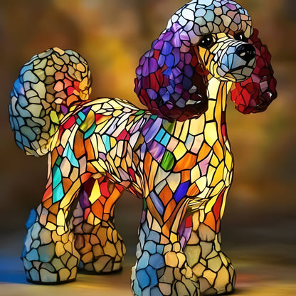 Stained Glass Dog Lamp with Mosaic Panels and Art Deco Design