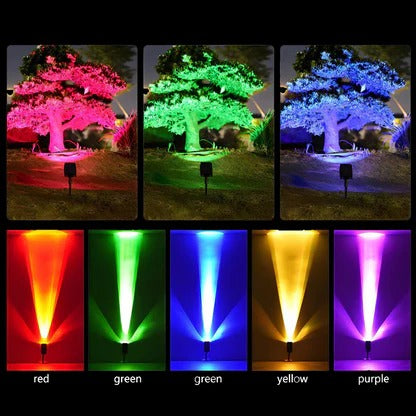 Outdoor Solar Spotlight with Adjustable Zoom Lens and RGB Color Modes, IP65 Rated