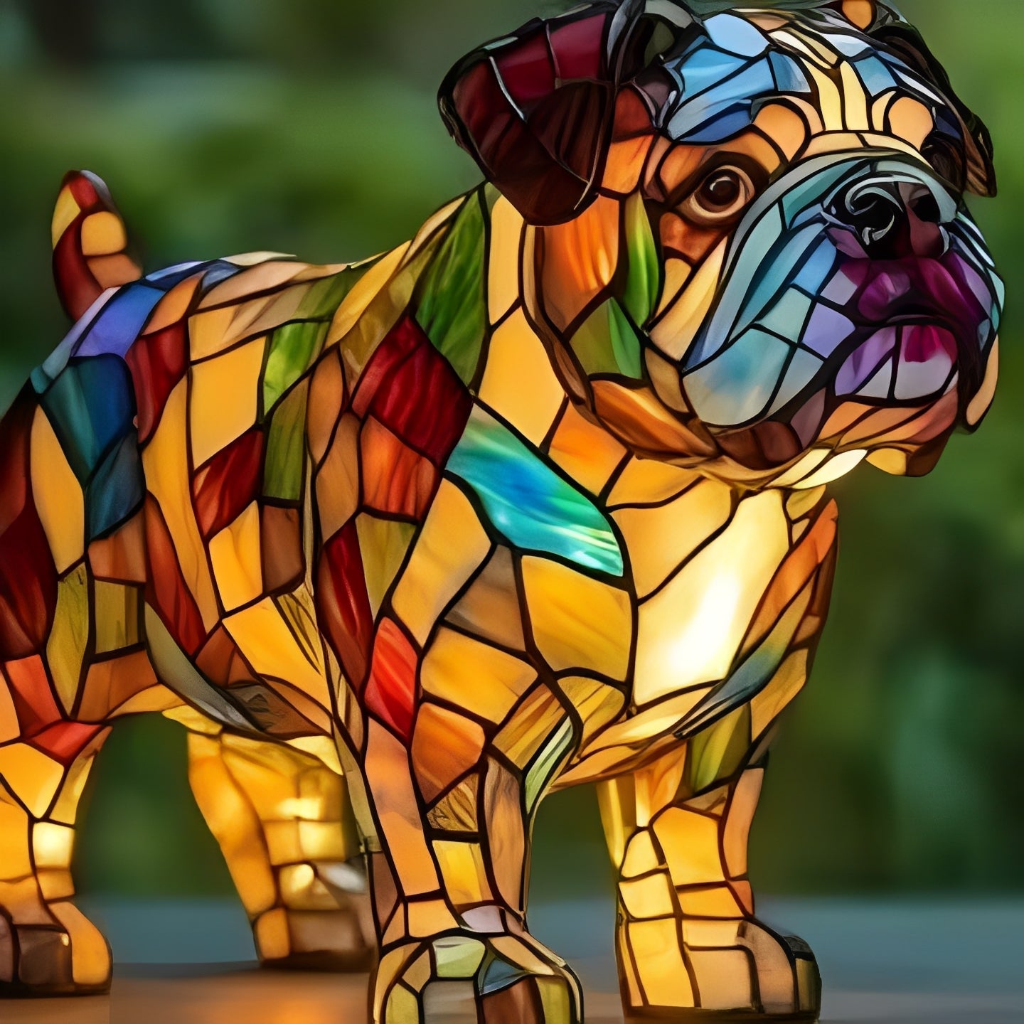 Stained Glass Dog Lamp with Mosaic Panels and Art Deco Design