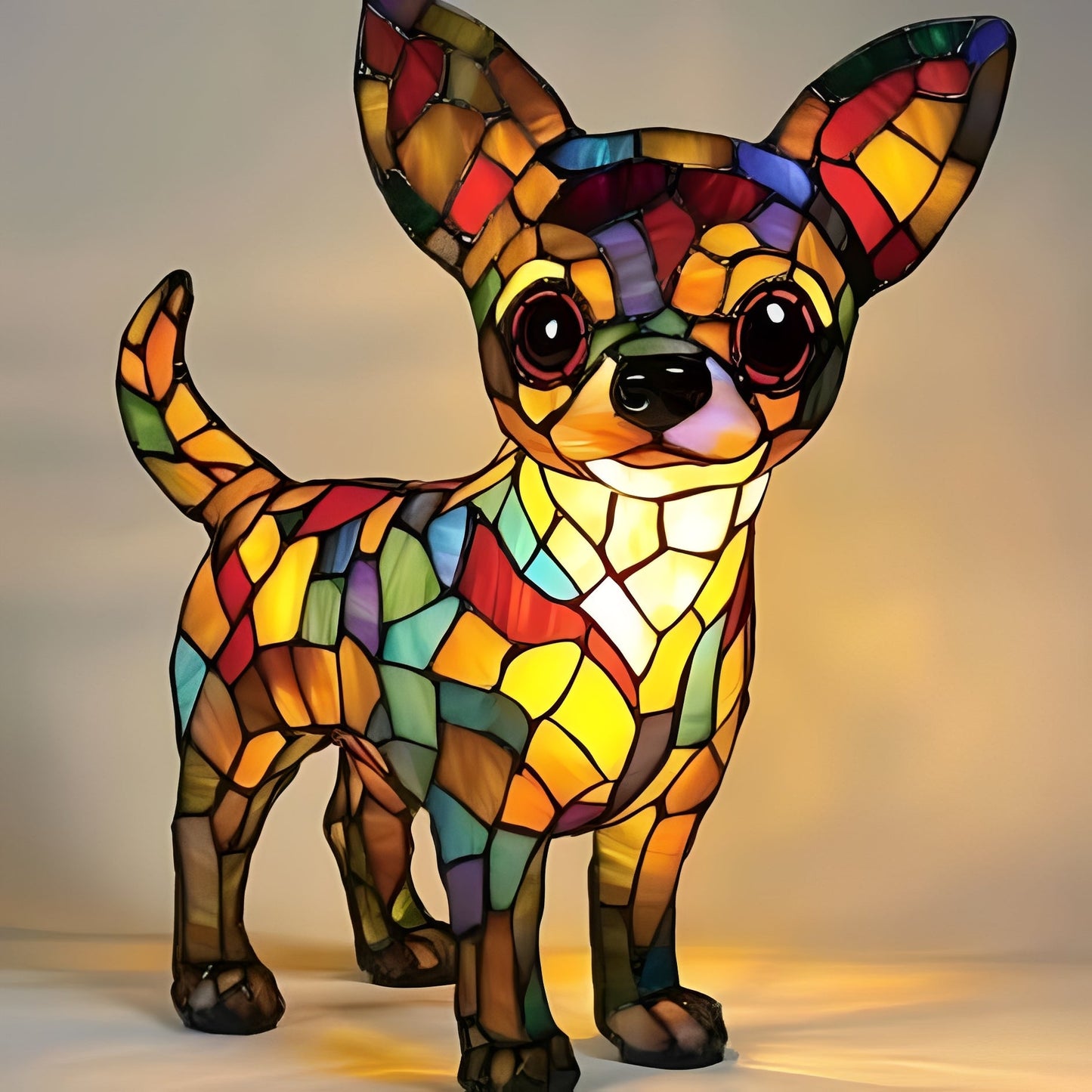 Stained Glass Dog Lamp with Mosaic Panels and Art Deco Design