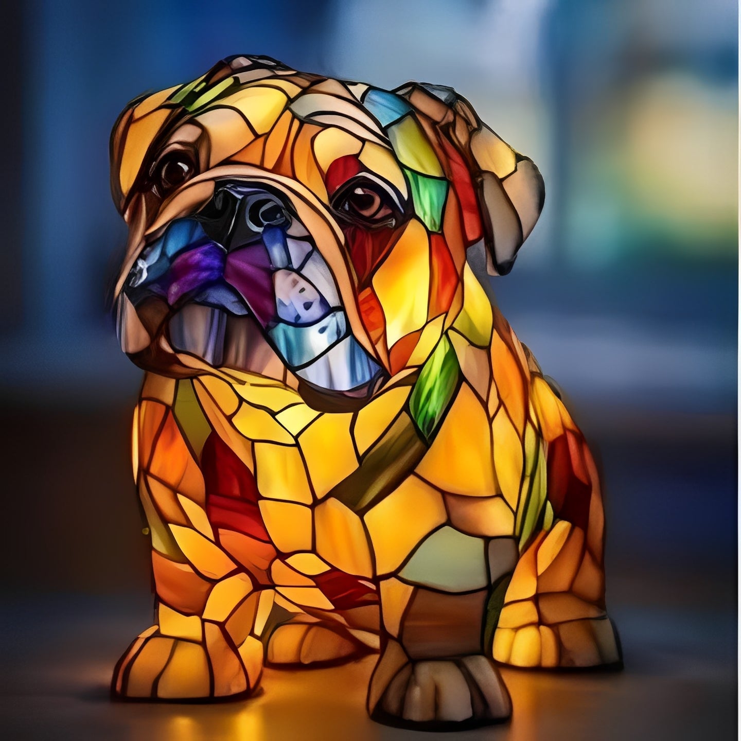 Stained Glass Dog Lamp with Mosaic Panels and Art Deco Design