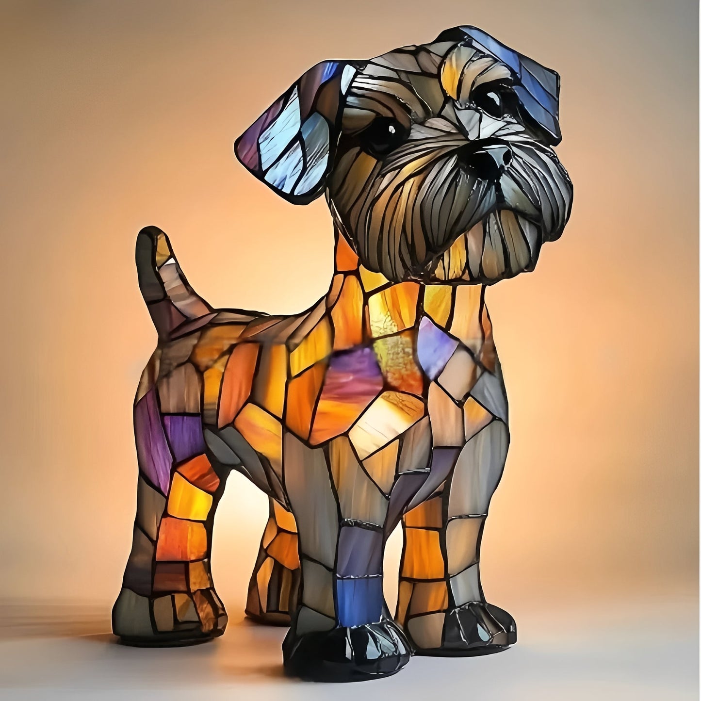 Stained Glass Dog Lamp with Mosaic Panels and Art Deco Design