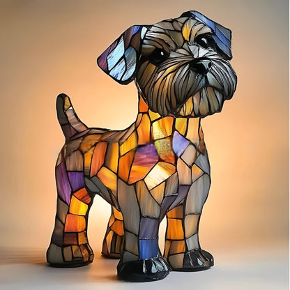 Stained Glass Dog Lamp with Mosaic Panels and Art Deco Design