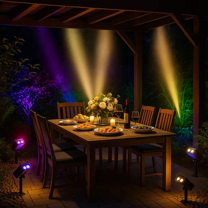 Outdoor Solar Spotlight with Adjustable Zoom Lens and RGB Color Modes, IP65 Rated