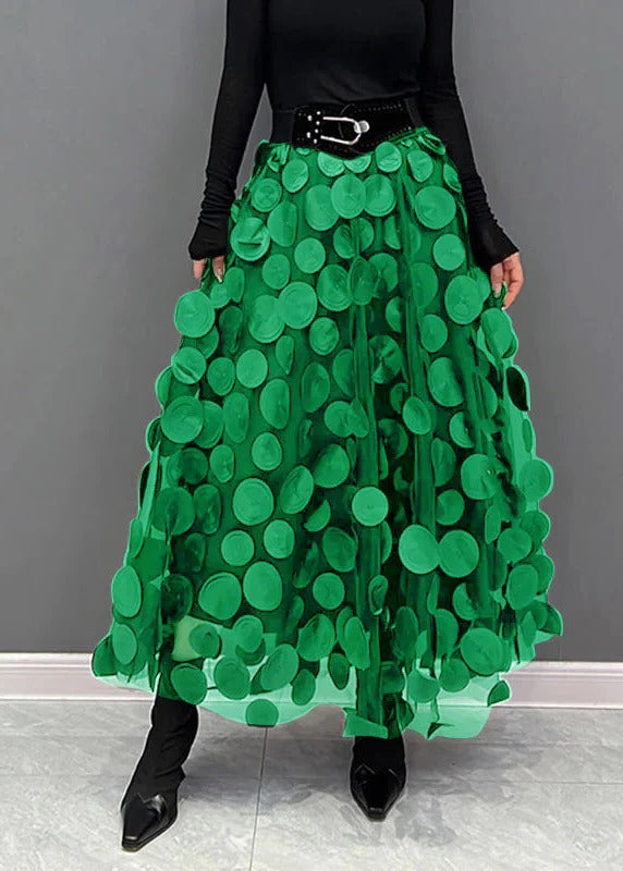 Skirt With Polka Dot And Tulle Patchwork, Flowy A Line Midi