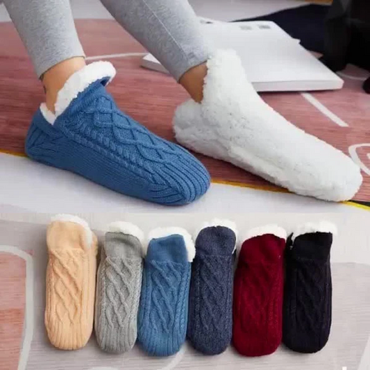 Fleece Thermal Socks with Silicone Grip and Calf Coverage for Indoor Wear