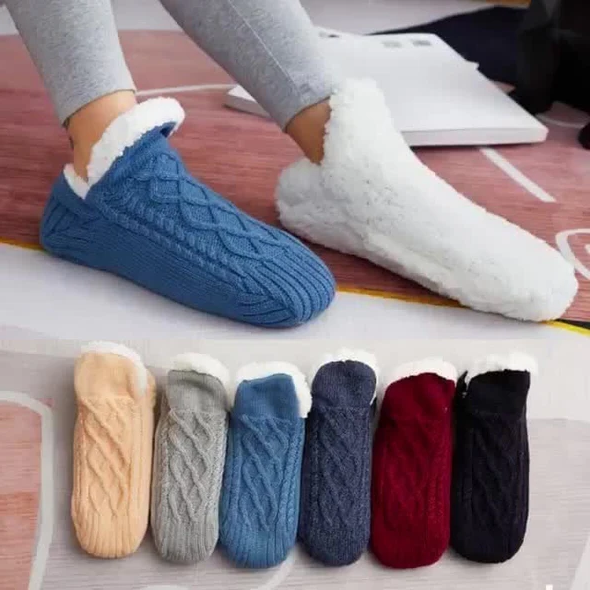 Fleece Thermal Socks with Silicone Grip and Calf Coverage for Indoor Wear
