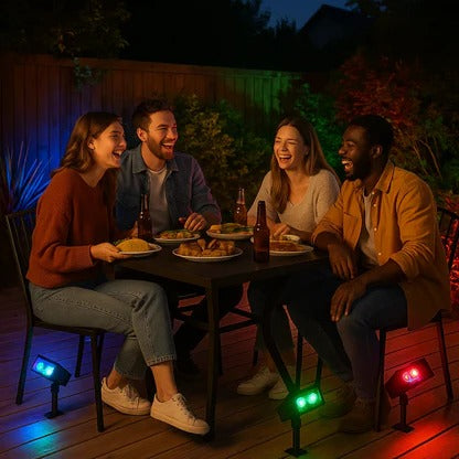 Outdoor Solar Spotlight with Adjustable Zoom Lens and RGB Color Modes, IP65 Rated