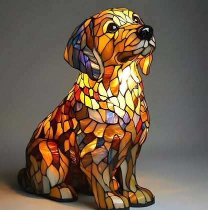 Stained Glass Dog Lamp with Mosaic Panels and Art Deco Design