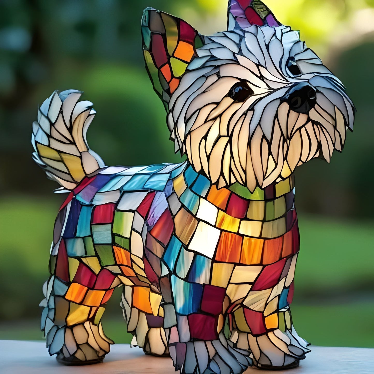 Stained Glass Dog Lamp with Mosaic Panels and Art Deco Design