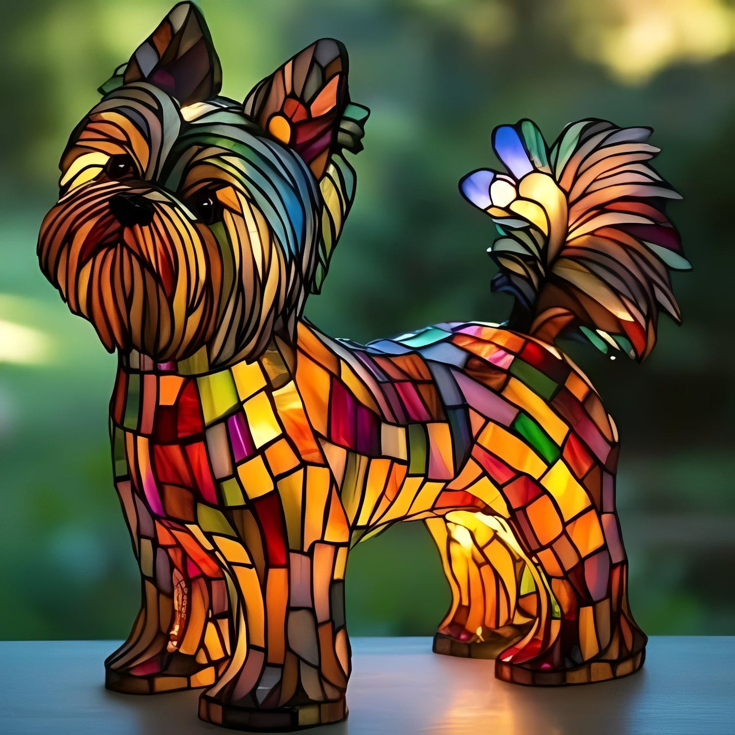 Stained Glass Dog Lamp with Mosaic Panels and Art Deco Design