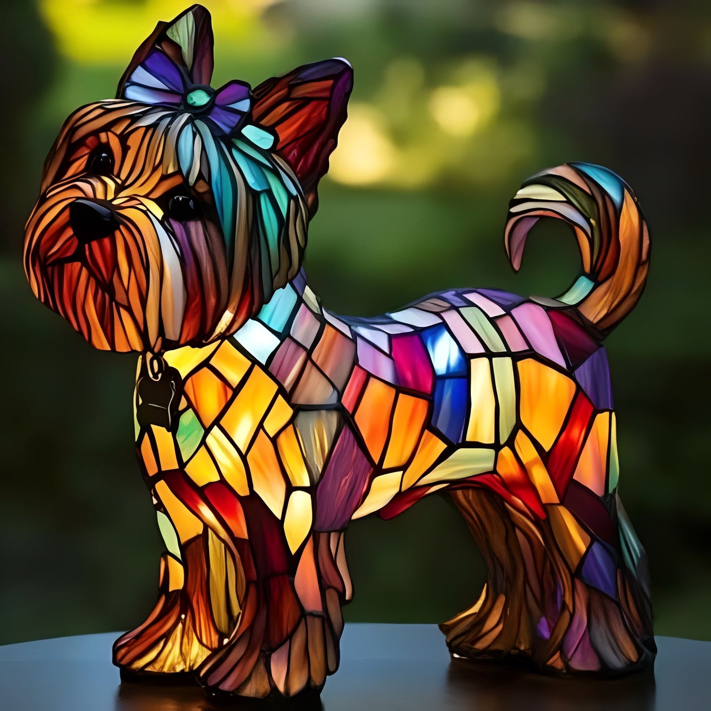 Stained Glass Dog Lamp with Mosaic Panels and Art Deco Design
