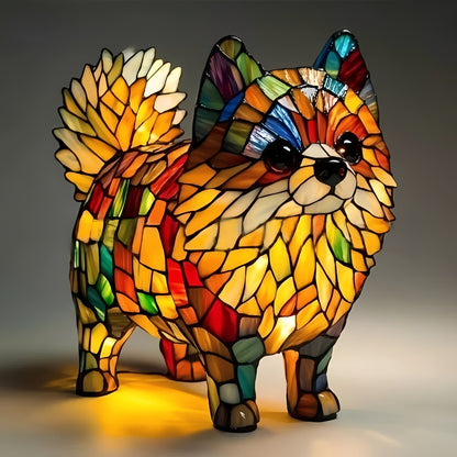 Stained Glass Dog Lamp with Mosaic Panels and Art Deco Design