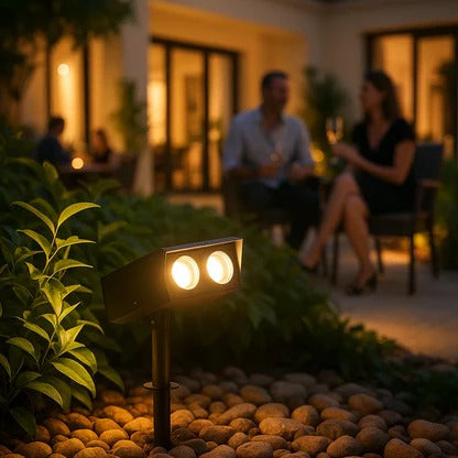 Outdoor Solar Spotlight with Adjustable Zoom Lens and RGB Color Modes, IP65 Rated