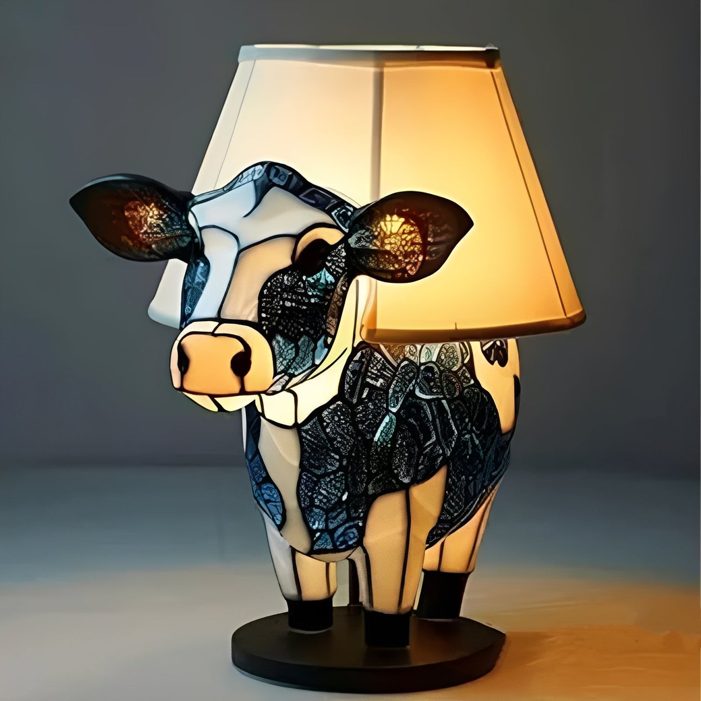 Stained Glass Dog Lamp with Mosaic Panels and Art Deco Design