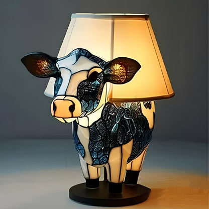 Stained Glass Dog Lamp with Mosaic Panels and Art Deco Design
