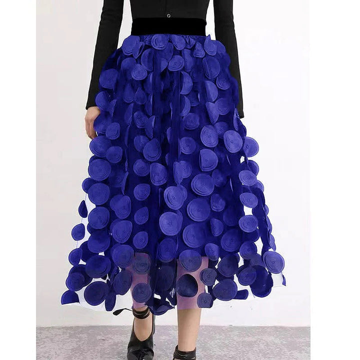 Skirt With Polka Dot And Tulle Patchwork, Flowy A Line Midi