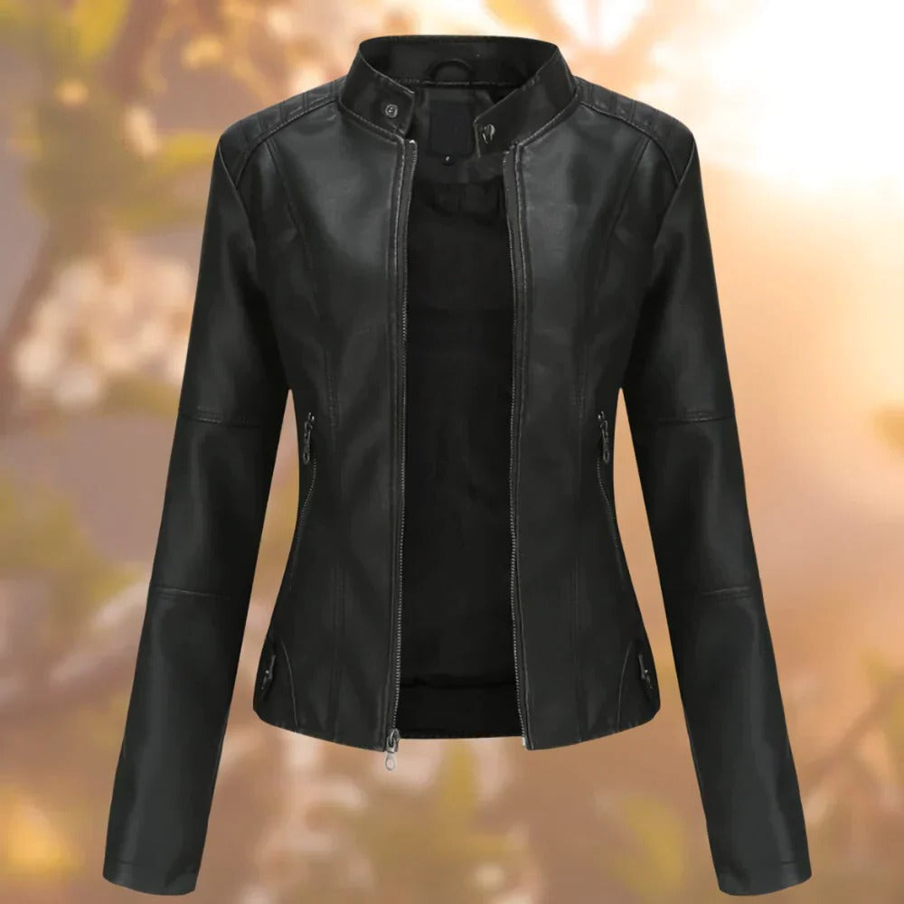 Leather Jacket For Women With Zip Closure And Fitted Design