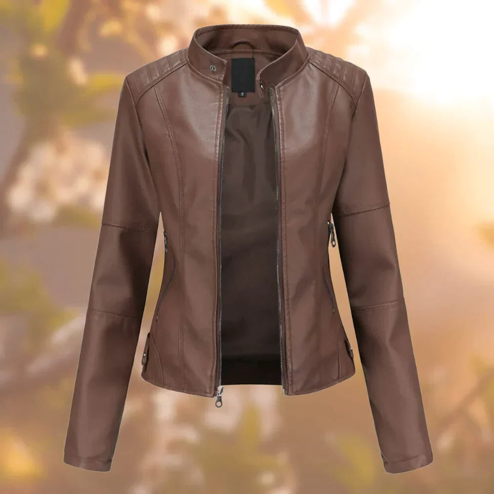 Leather Jacket For Women With Zip Closure And Fitted Design