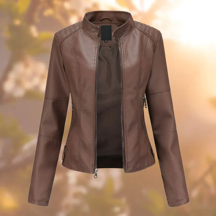 Leather Jacket For Women With Zip Closure And Fitted Design