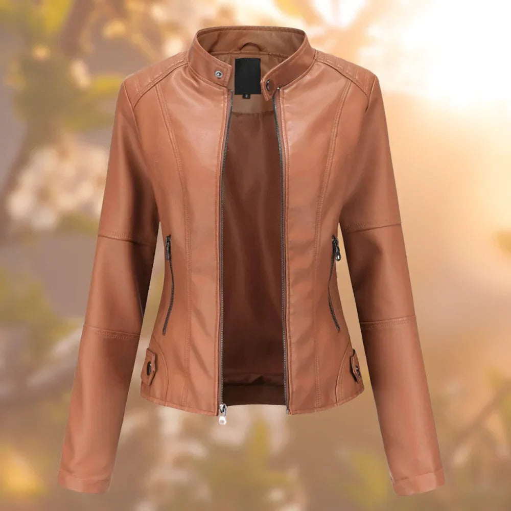 Leather Jacket For Women With Zip Closure And Fitted Design