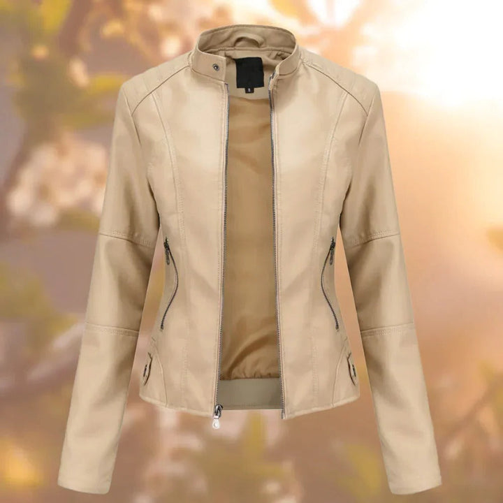 Leather Jacket For Women With Zip Closure And Fitted Design