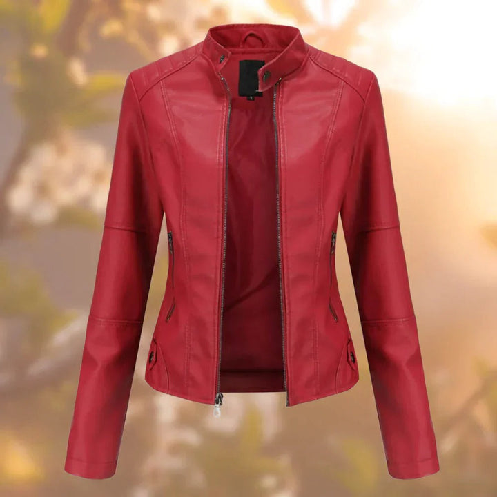 Leather Jacket For Women With Zip Closure And Fitted Design